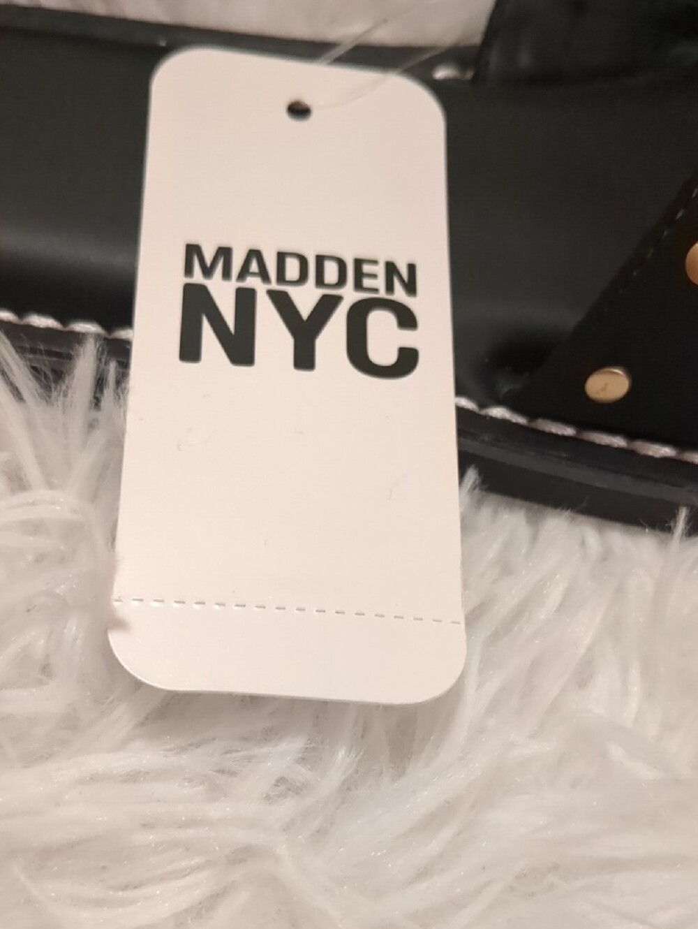 Madden NYC Black Slide Sandals with Gold Buckle Size 9 - Picture 10 of 12